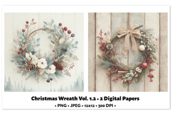 Christmas Wreath Digital Paper Vol.1.2, 2 PNG and JPEG Product Image 1
