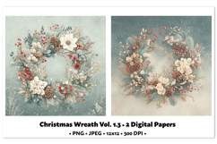 Christmas Wreath Digital Paper Vol.1.3, 2 PNG and JPEG Product Image 1