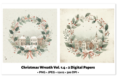 Christmas Wreath Digital Paper Vol.1.4, 2 PNG and JPEG Product Image 1
