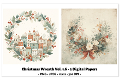 Christmas Wreath Digital Paper Vol.1.6, 2 PNG and JPEG Product Image 1