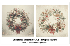 Christmas Wreath Digital Paper Vol.1.8, 2 PNG and JPEG Product Image 1