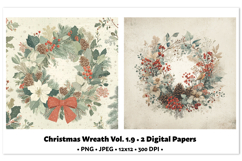 Christmas Wreath Digital Paper Vol.1.9, 2 PNG and JPEG Product Image 1