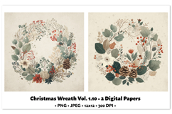 Christmas Wreath Digital Paper Vol.1.10, 2 PNG and JPEG Product Image 1