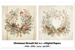 Christmas Wreath Digital Paper Vol.2.1, 2 PNG and JPEG Product Image 1