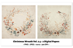 Christmas Wreath Digital Paper Vol.2.4, 2 PNG and JPEG Product Image 1