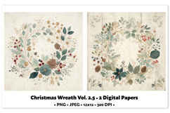 Christmas Wreath Digital Paper Vol.2.5, 2 PNG and JPEG Product Image 1