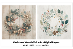 Christmas Wreath Digital Paper Vol.2.6, 2 PNG and JPEG Product Image 1