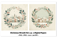 Christmas Wreath Digital Paper Vol.2.9, 2 PNG and JPEG Product Image 1