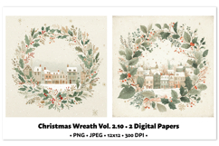 Christmas Wreath Digital Paper Vol.2.10, 2 PNG and JPEG Product Image 1