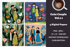 Whimsical Couple Digital Paper Vol. 1.1, 4 PNG &amp; JPEG Images Product Image 1