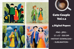 Whimsical Couple Digital Paper Vol. 1.2, 4 PNG &amp; JPEG Images Product Image 1