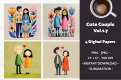 Whimsical Couple Digital Paper Vol. 1.7, 4 PNG &amp; JPEG Images Product Image 1