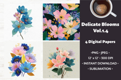 Delicate Blooms Digital Paper Vol. 1.4, 4 PNG &amp; JPEG Product Image 1