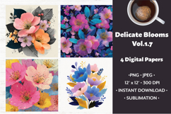 Delicate Blooms Digital Paper Vol. 1.7, 4 PNG &amp; JPEG Product Image 1
