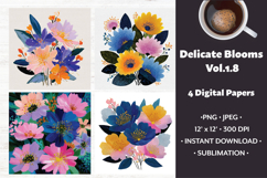Delicate Blooms Digital Paper Vol. 1.8, 4 PNG &amp; JPEG Product Image 1