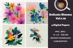 Delicate Blooms Digital Paper Vol. 1.10, 4 PNG &amp; JPEG Product Image 1