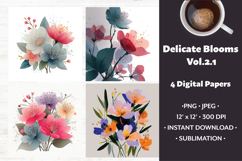 Delicate Blooms Digital Paper Vol. 2.1, 4 PNG &amp; JPEG Product Image 1
