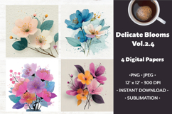 Delicate Blooms Digital Paper Vol. 2.4, 4 PNG &amp; JPEG Product Image 1