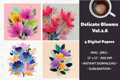 Delicate Blooms Digital Paper Vol. 2.6, 4 PNG &amp; JPEG Product Image 1