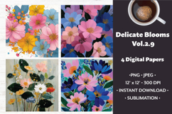 Delicate Blooms Digital Paper Vol. 2.9, 4 PNG &amp; JPEG Product Image 1