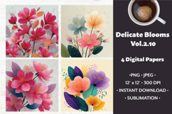 Delicate Blooms Digital Paper Vol. 2.10, 4 PNG &amp; JPEG Product Image 1