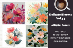 Delicate Blooms Digital Paper Vol. 3.3, 4 PNG &amp; JPEG Product Image 1