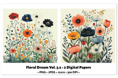 Floral Dream Digital Paper Vol. 3.2, 2 PNG &amp; JPEG Product Image 1