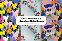 Floral Heart Seamless Digital Paper Vol.1.3, 3 PNG Product Image 1