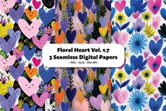 Floral Heart Seamless Digital Paper Vol.1.7, 3 PNG Product Image 1
