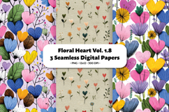 Floral Heart Seamless Digital Paper Vol.1.8, 3 PNG Product Image 1