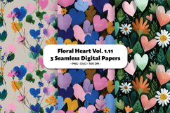 Floral Heart Seamless Digital Paper Vol.1.11, 3 PNG Product Image 1