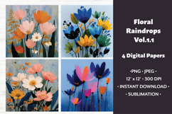 Floral Raindrops Digital Paper Vol. 1.1, 4 PNG &amp; JPEG Product Image 1