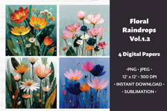 Floral Raindrops Digital Paper Vol. 1.2, 4 PNG &amp; JPEG Product Image 1