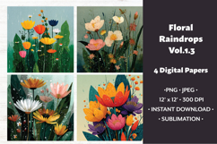 Floral Raindrops Digital Paper Vol. 1.3, 4 PNG &amp; JPEG Product Image 1