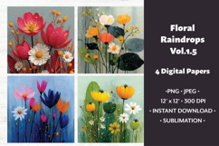 Floral Raindrops Digital Paper Vol. 1.5, 4 PNG &amp; JPEG Product Image 1
