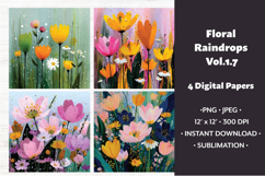 Floral Raindrops Digital Paper Vol. 1.7, 4 PNG &amp; JPEG Product Image 1