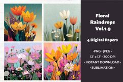 Floral Raindrops Digital Paper Vol. 1.9, 4 PNG &amp; JPEG Product Image 1