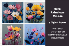 Floral Raindrops Digital Paper Vol. 1.10, 4 PNG &amp; JPEG Product Image 1