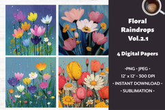 Floral Raindrops Digital Paper Vol. 2.1, 4 PNG &amp; JPEG Product Image 1