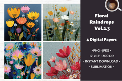Floral Raindrops Digital Paper Vol. 2.3, 4 PNG &amp; JPEG Product Image 1