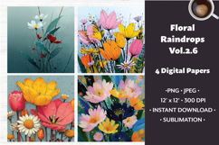 Floral Raindrops Digital Paper Vol. 2.6, 4 PNG &amp; JPEG Product Image 1