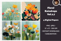 Floral Raindrops Digital Paper Vol. 2.7, 4 PNG &amp; JPEG Product Image 1