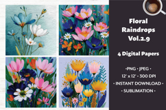 Floral Raindrops Digital Paper Vol. 2.9, 4 PNG &amp; JPEG Product Image 1
