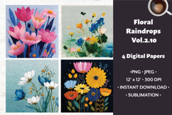 Floral Raindrops Digital Paper Vol. 2.10, 4 PNG &amp; JPEG Product Image 1