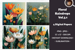 Floral Raindrops Digital Paper Vol. 3.1, 4 PNG &amp; JPEG Product Image 1