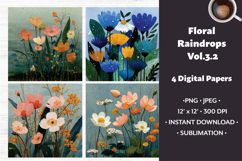 Floral Raindrops Digital Paper Vol. 3.2, 4 PNG &amp; JPEG Product Image 1