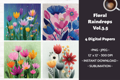 Floral Raindrops Digital Paper Vol. 3.5, 4 PNG &amp; JPEG Product Image 1