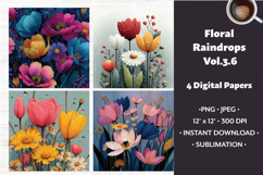 Floral Raindrops Digital Paper Vol. 3.6, 4 PNG &amp; JPEG Product Image 1