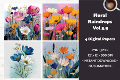 Floral Raindrops Digital Paper Vol. 3.9, 4 PNG &amp; JPEG Product Image 1