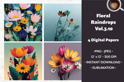 Floral Raindrops Digital Paper Vol. 3.10, 4 PNG &amp; JPEG Product Image 1